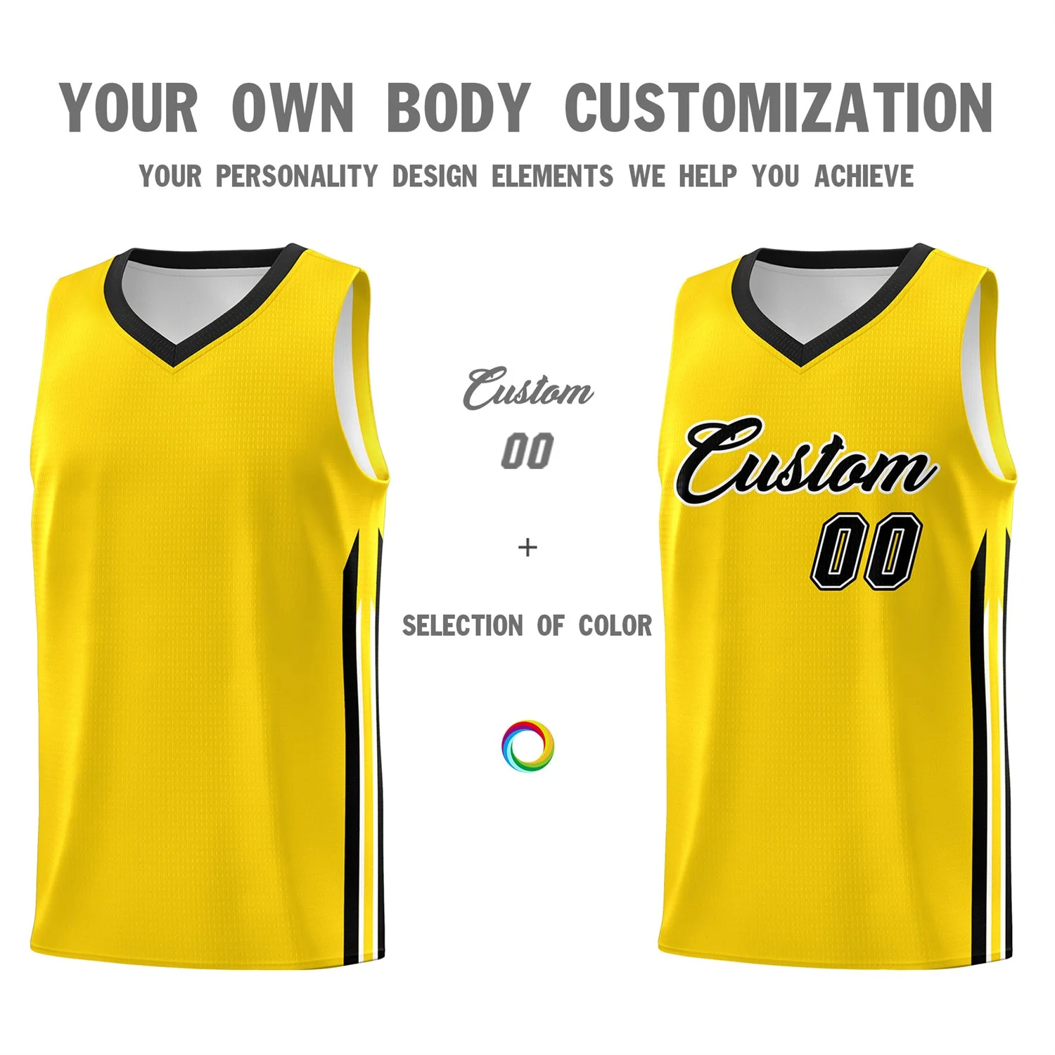 Custom Yellow Black Classic Tops Athletic Casual Basketball Jersey - Image 3