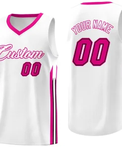 Custom White Pink Classic Tops Athletic Casual Basketball Jersey
