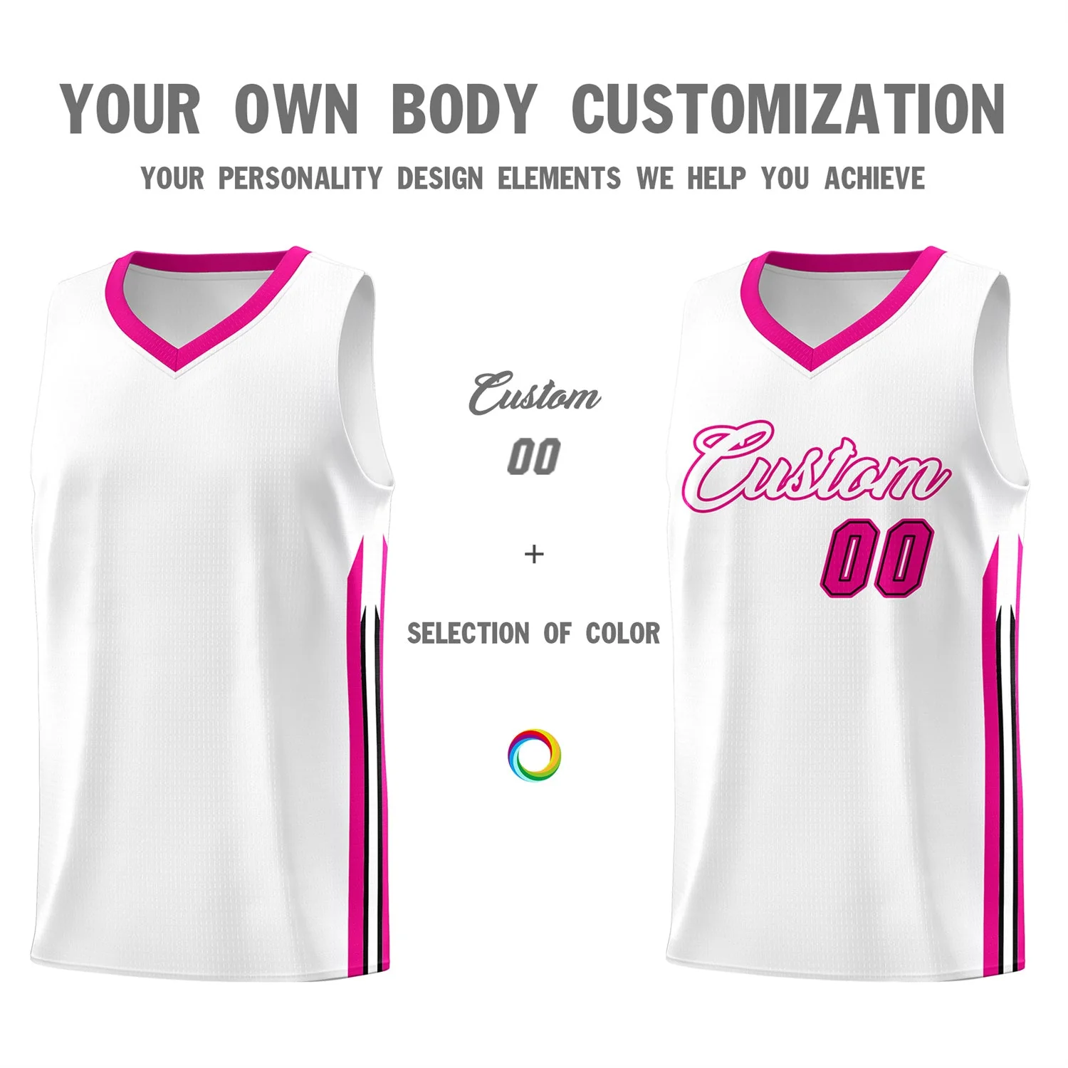 Custom White Pink Classic Tops Athletic Casual Basketball Jersey - Image 3