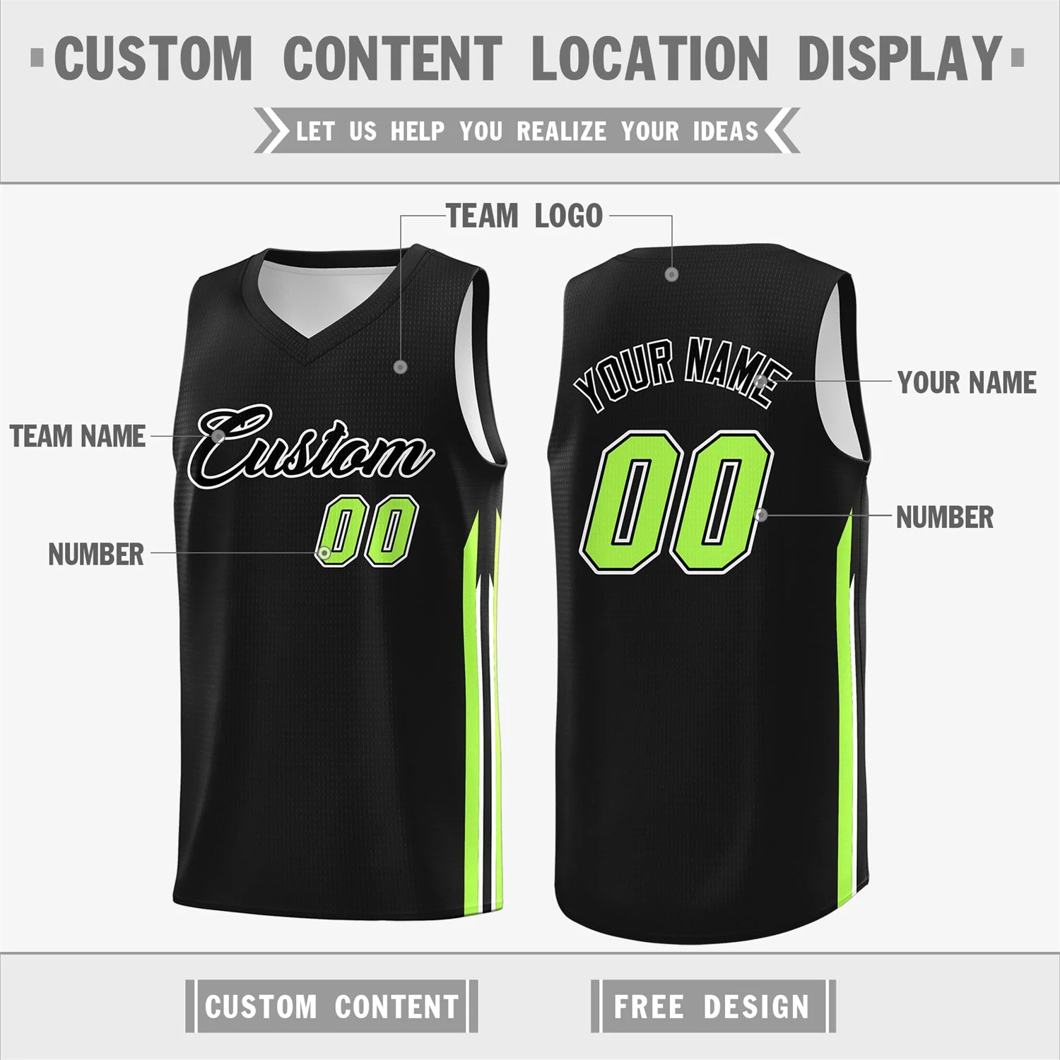 Custom Black Green Classic Tops Sport Game Basketball Jersey - Image 2
