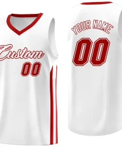 Custom White Red Classic Tops Athletic Casual Basketball Jersey