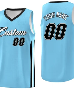 Custom Light Blue White-Black Classic Tops Fashion Basketball Jersey