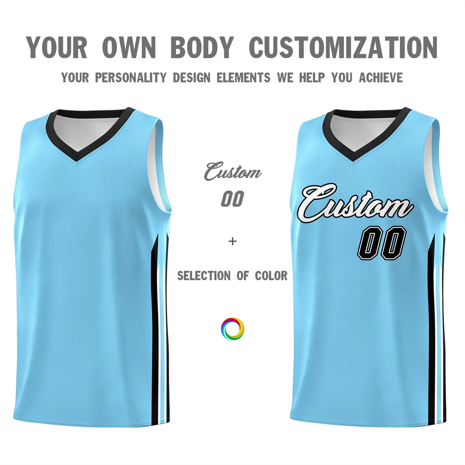 Custom Light Blue White-Black Classic Tops Fashion Basketball Jersey - Image 3