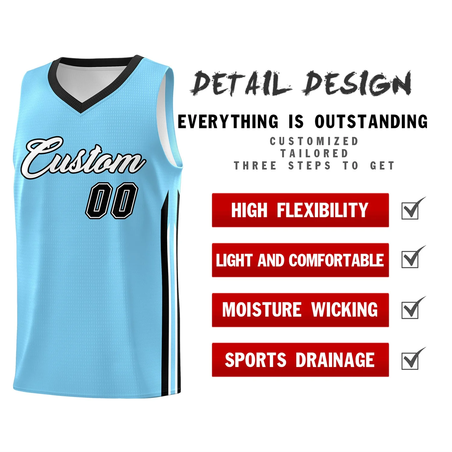 Custom Light Blue White-Black Classic Tops Fashion Basketball Jersey - Image 4