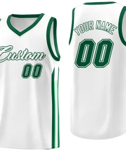 Custom White Green Classic Tops Fashion Sportwear Basketball Jersey