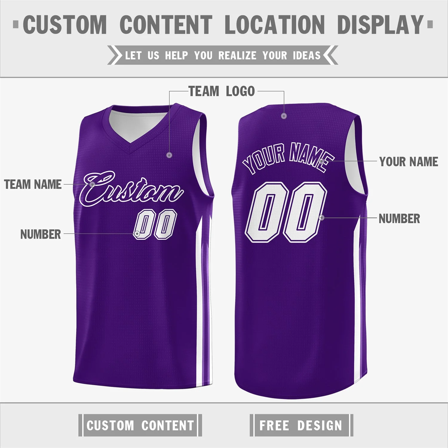 Custom Purple White Classic Tops Fashion Sportwear Basketball Jersey - Image 2
