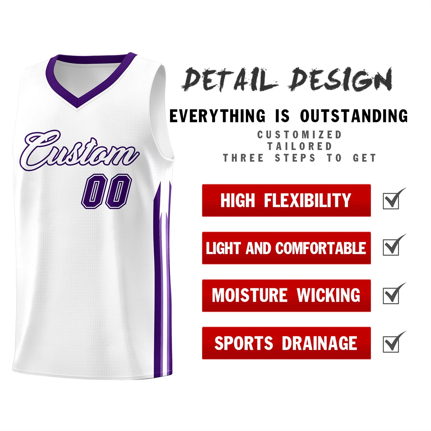 Custom White Purple Classic Tops Athletic Casual Basketball Jersey - Image 4