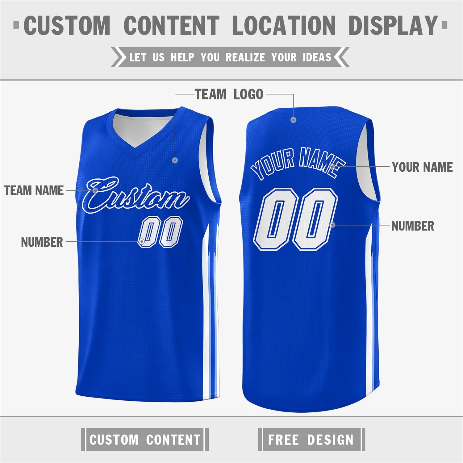 Custom Royal White Classic Tops Fashion Sportwear Basketball Jersey - Image 2
