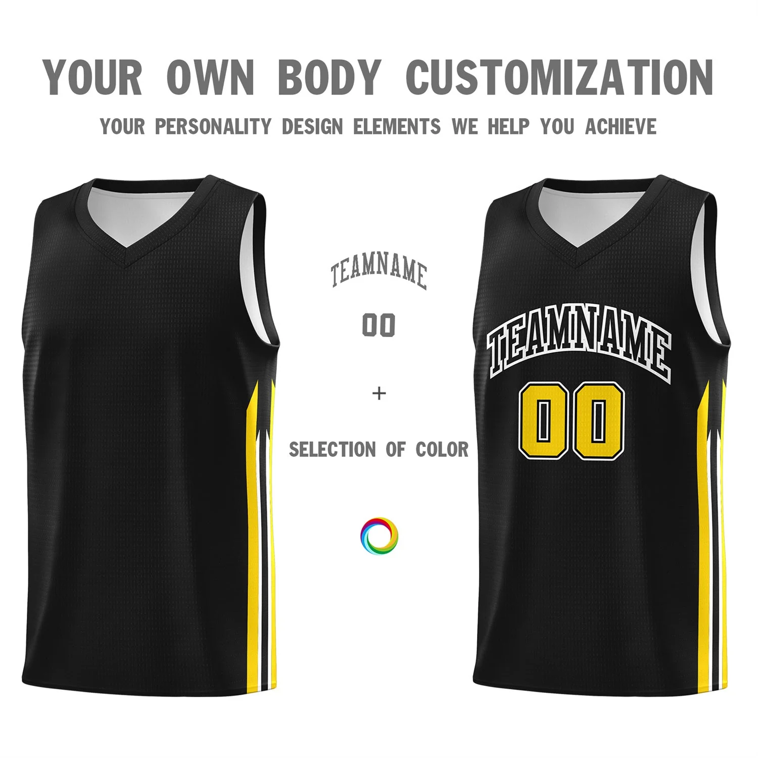 Custom Black Yellow Classic Tops Athletic Casual Basketball Jersey - Image 3