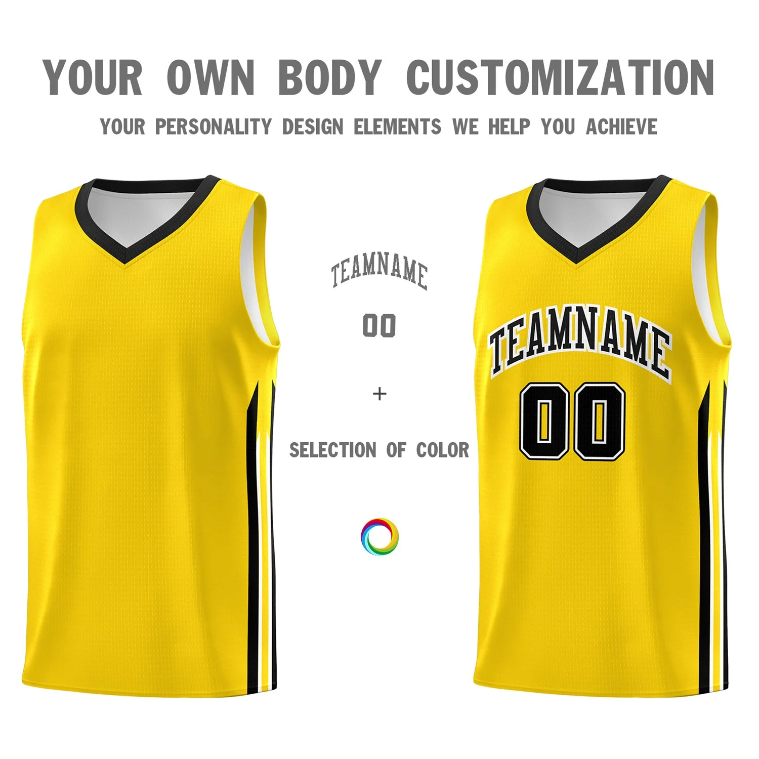 Custom Yellow Black-White Classic Tops Fashion Sportwear Basketball Jersey - Image 3