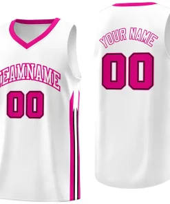 Custom White Pink Classic Tops Mesh Basketball Jersey