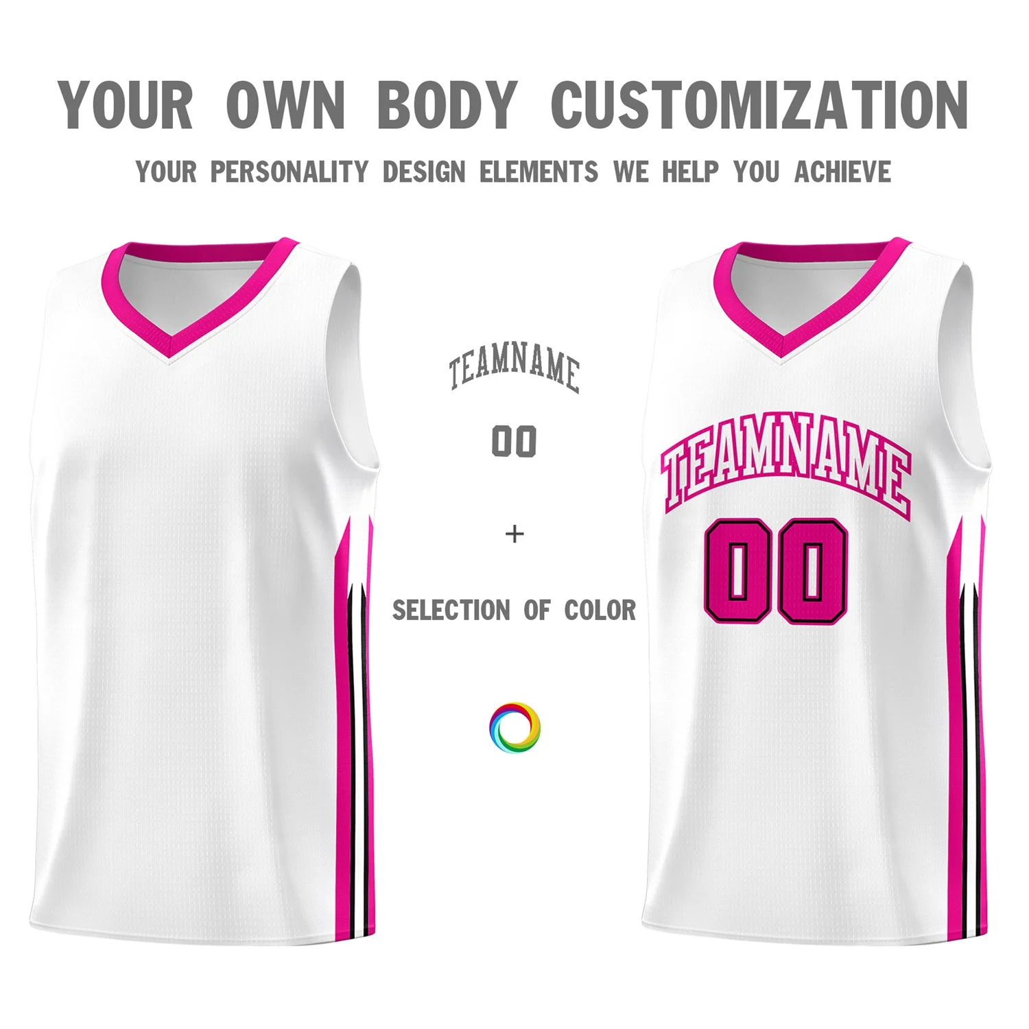 Custom White Pink Classic Tops Mesh Basketball Jersey - Image 3