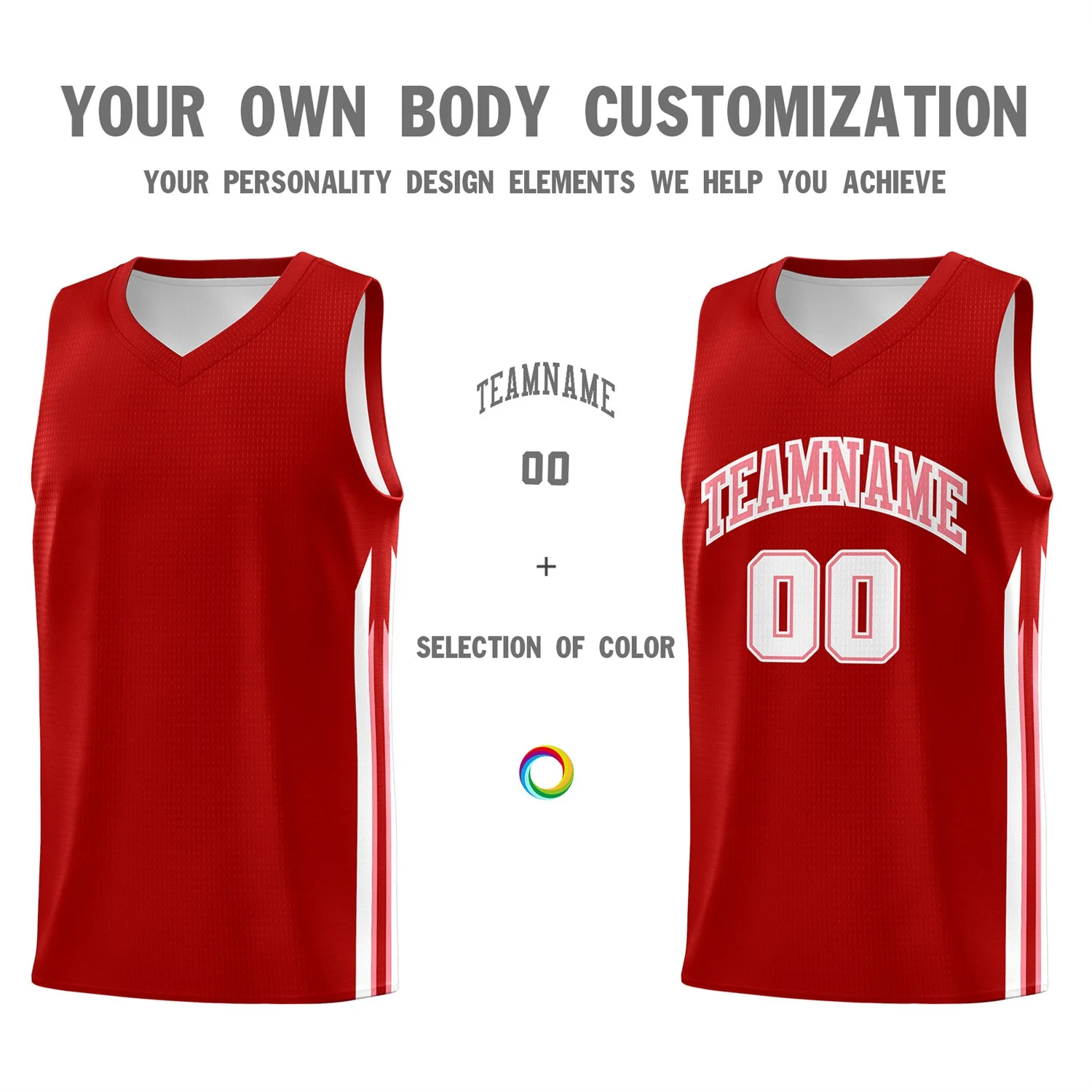 Custom Red White-Pink Classic Tops Athletic Casual Basketball Jersey - Image 3