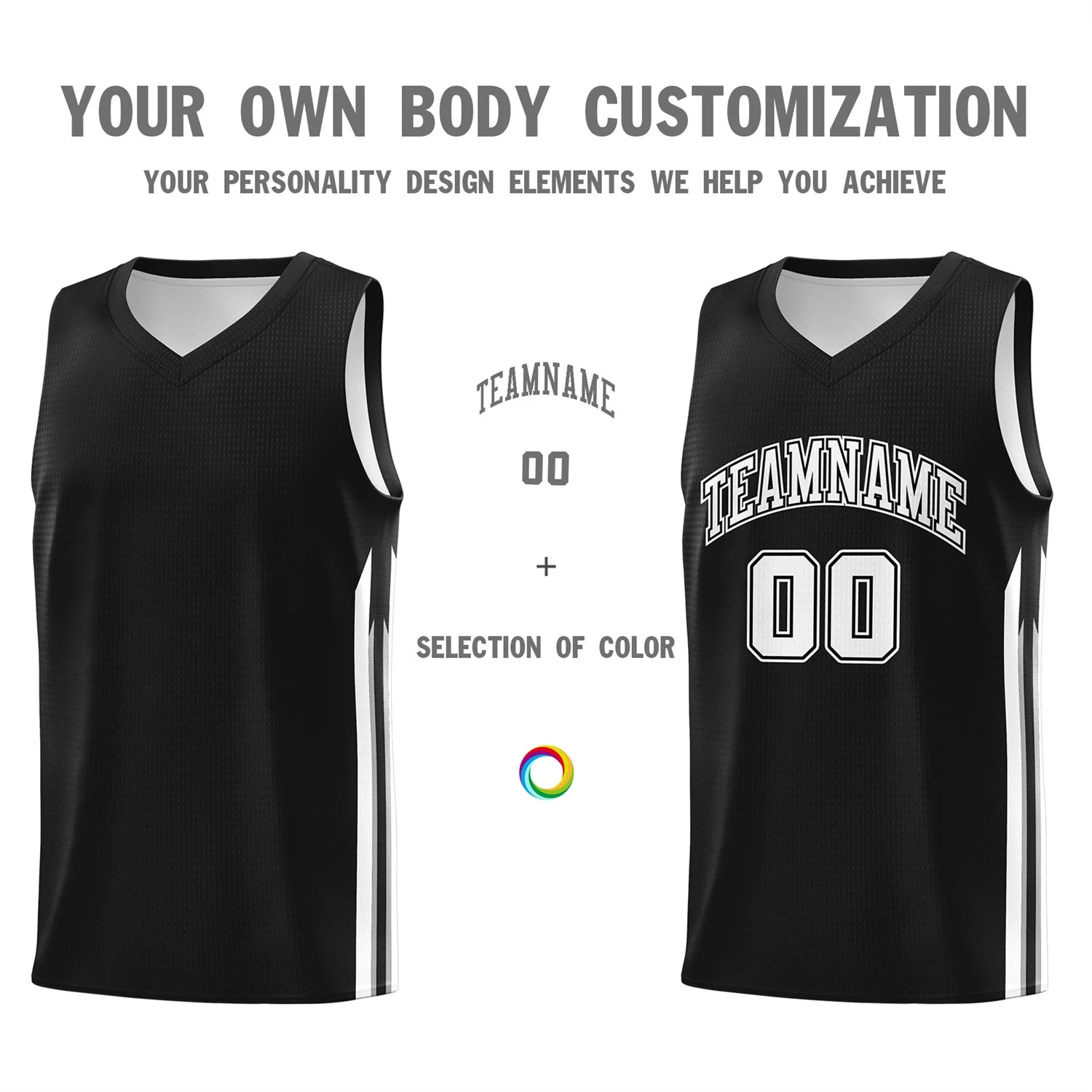 Custom Black White Classic Tops Athletic Casual Basketball Jersey - Image 3