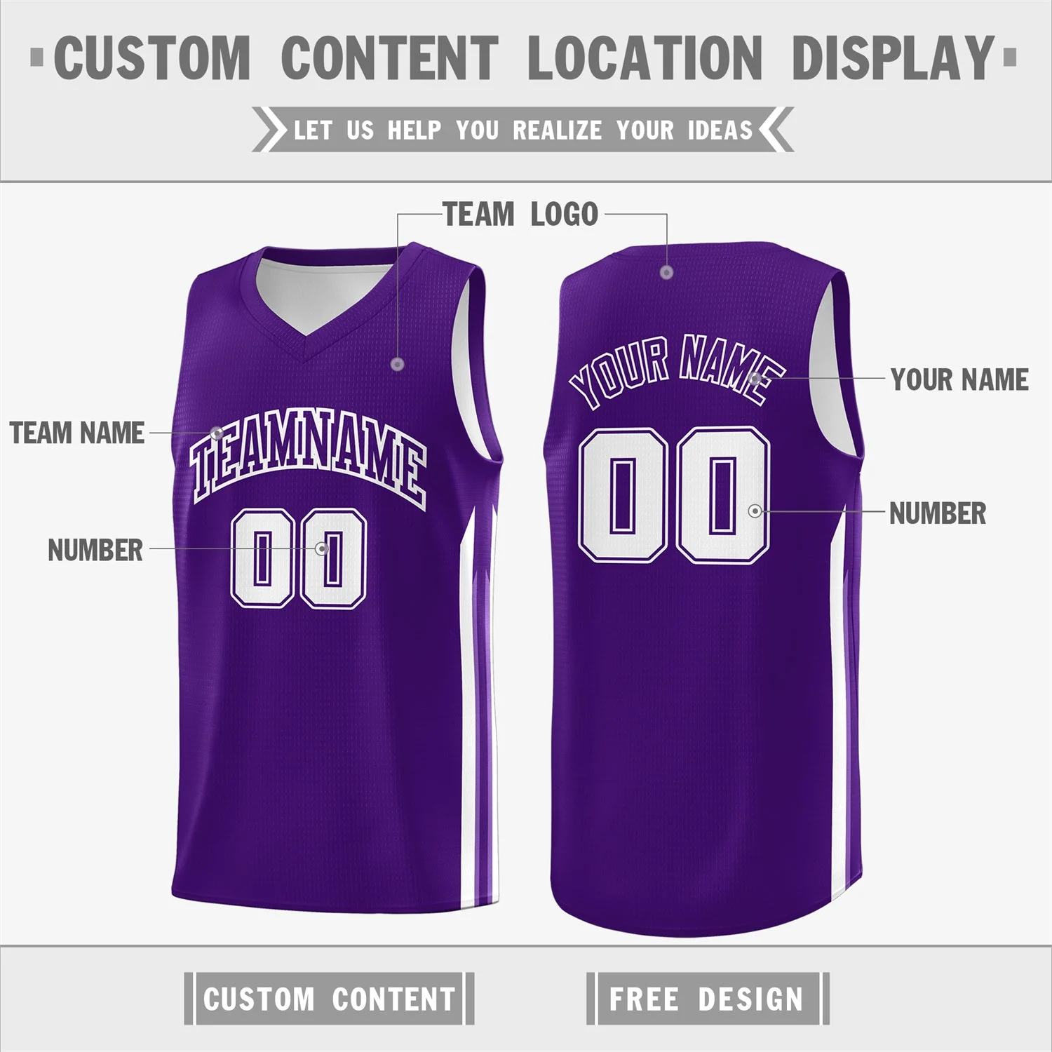 Custom Purple White Classic Tops Athletic Casual Basketball Jersey - Image 2