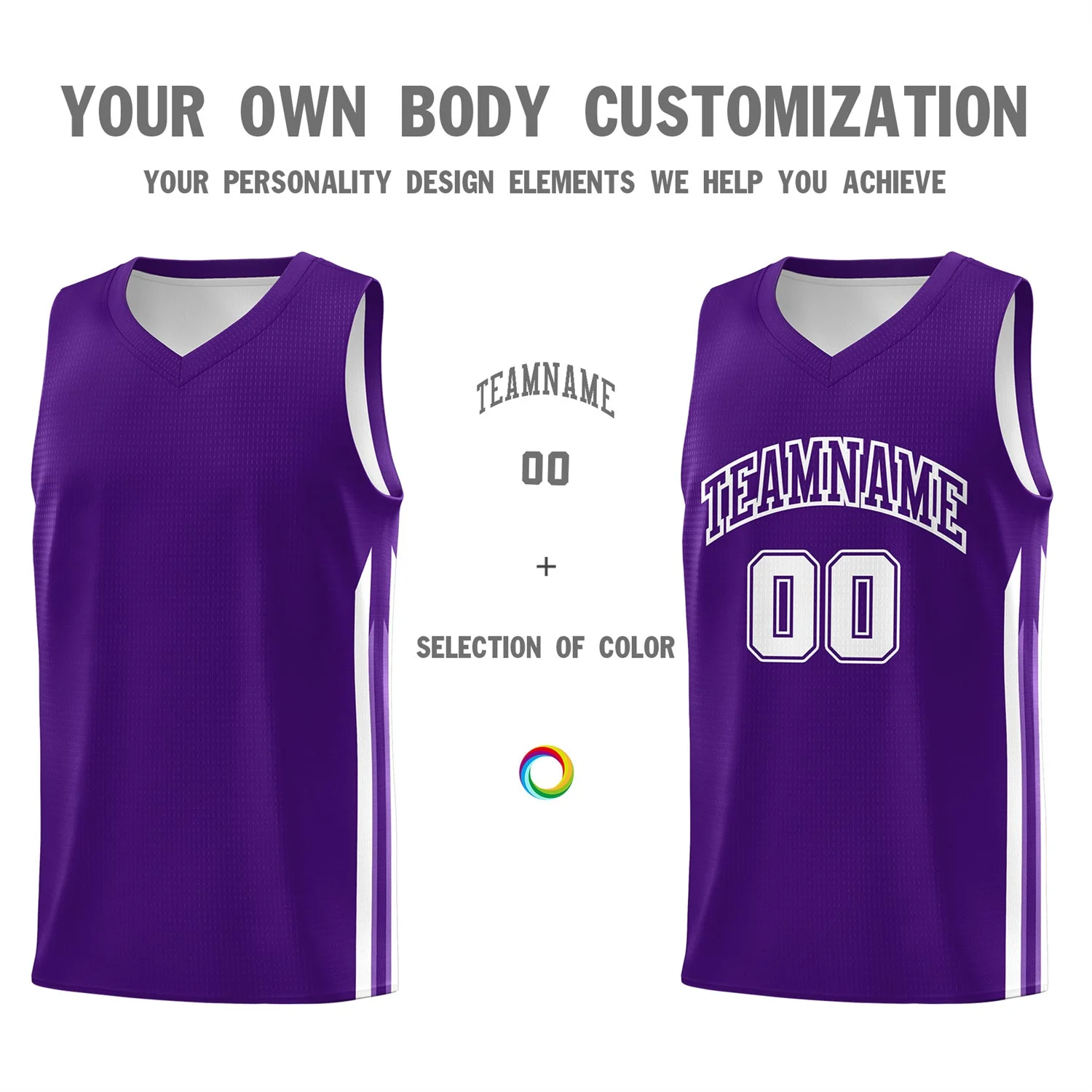 Custom Purple White Classic Tops Athletic Casual Basketball Jersey - Image 3