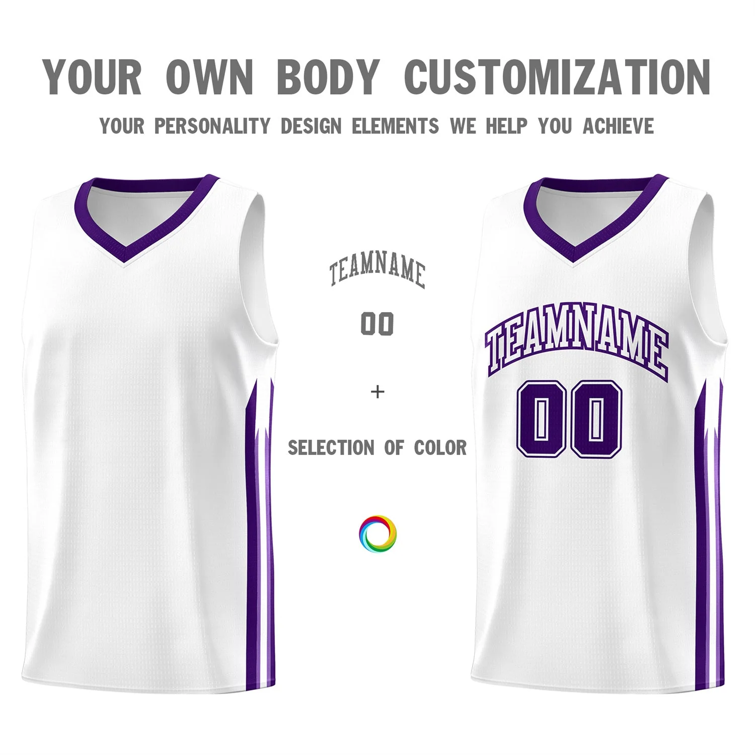 Custom White Purple Classic Tops Fashion Sportwear Basketball Jersey - Image 3