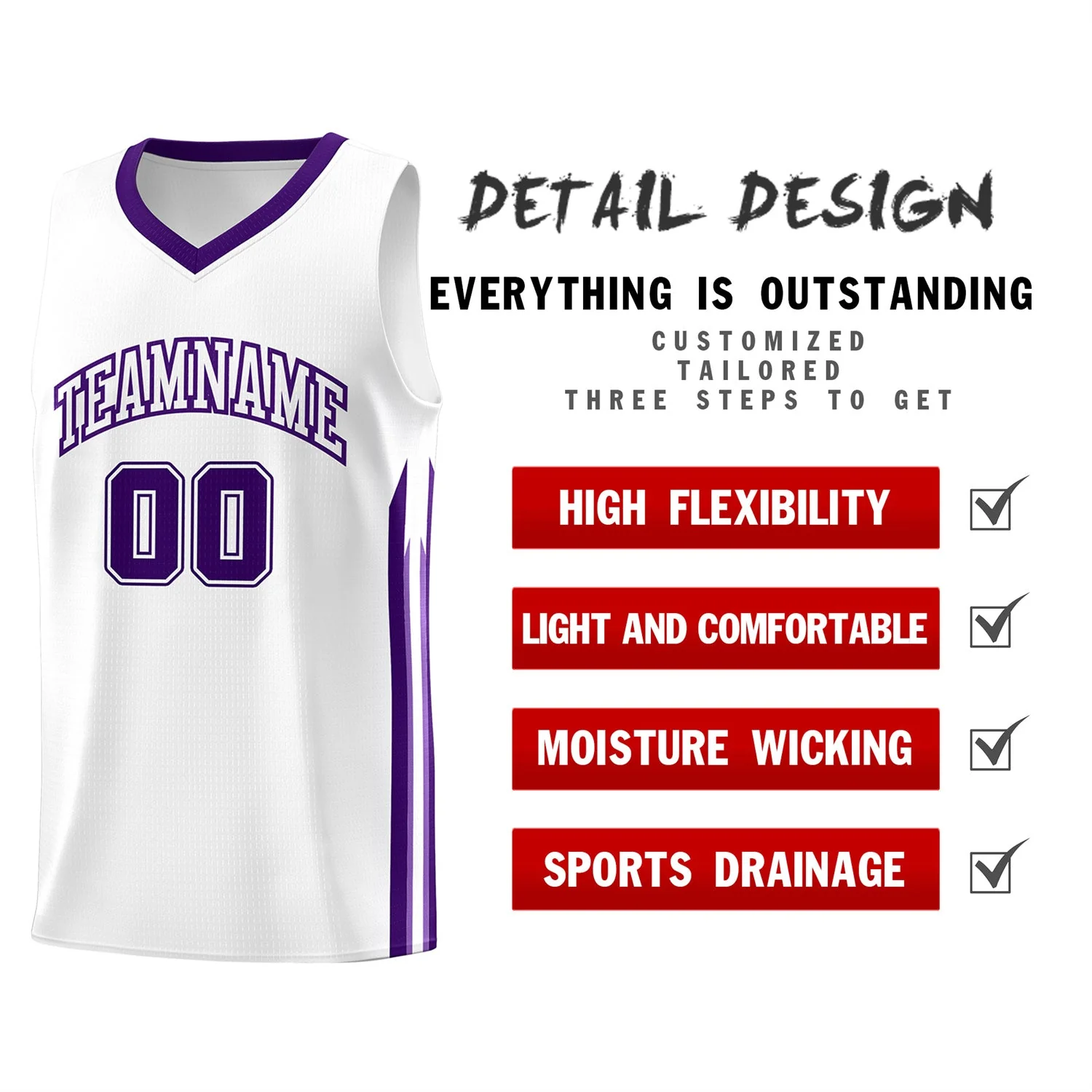 Custom White Purple Classic Tops Fashion Sportwear Basketball Jersey - Image 4