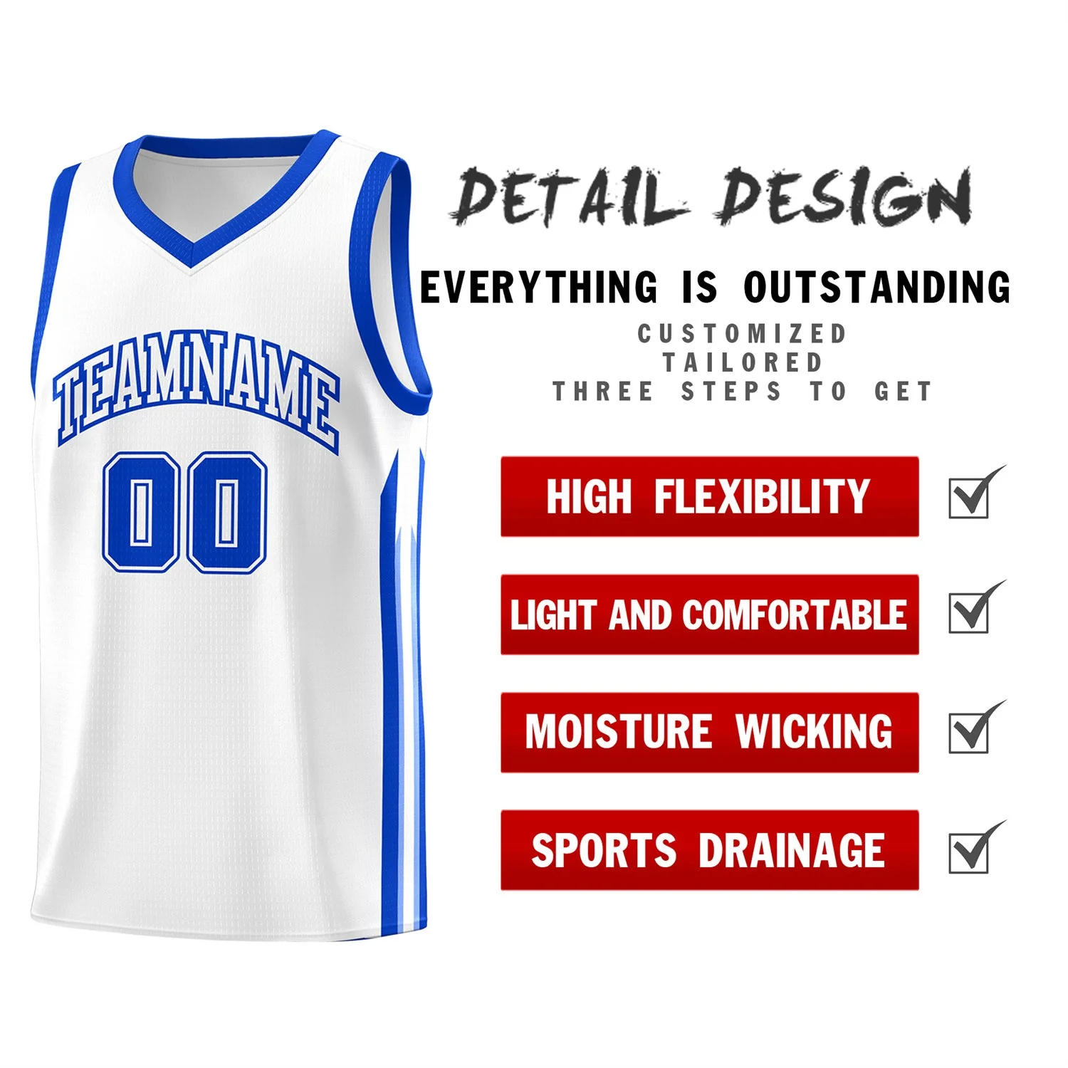 Custom White Royal Classic Tops Fashion Sportwear Basketball Jersey - Image 4