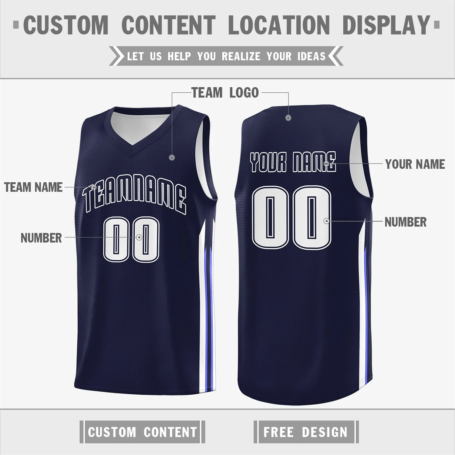 Custom Navy White Classic Tops Fashion Sportwear Basketball Jersey - Image 2