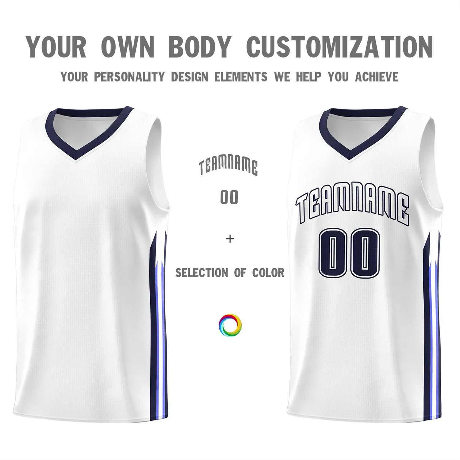 Custom White Navy Classic Tops Athletic Casual Basketball Jersey - Image 3