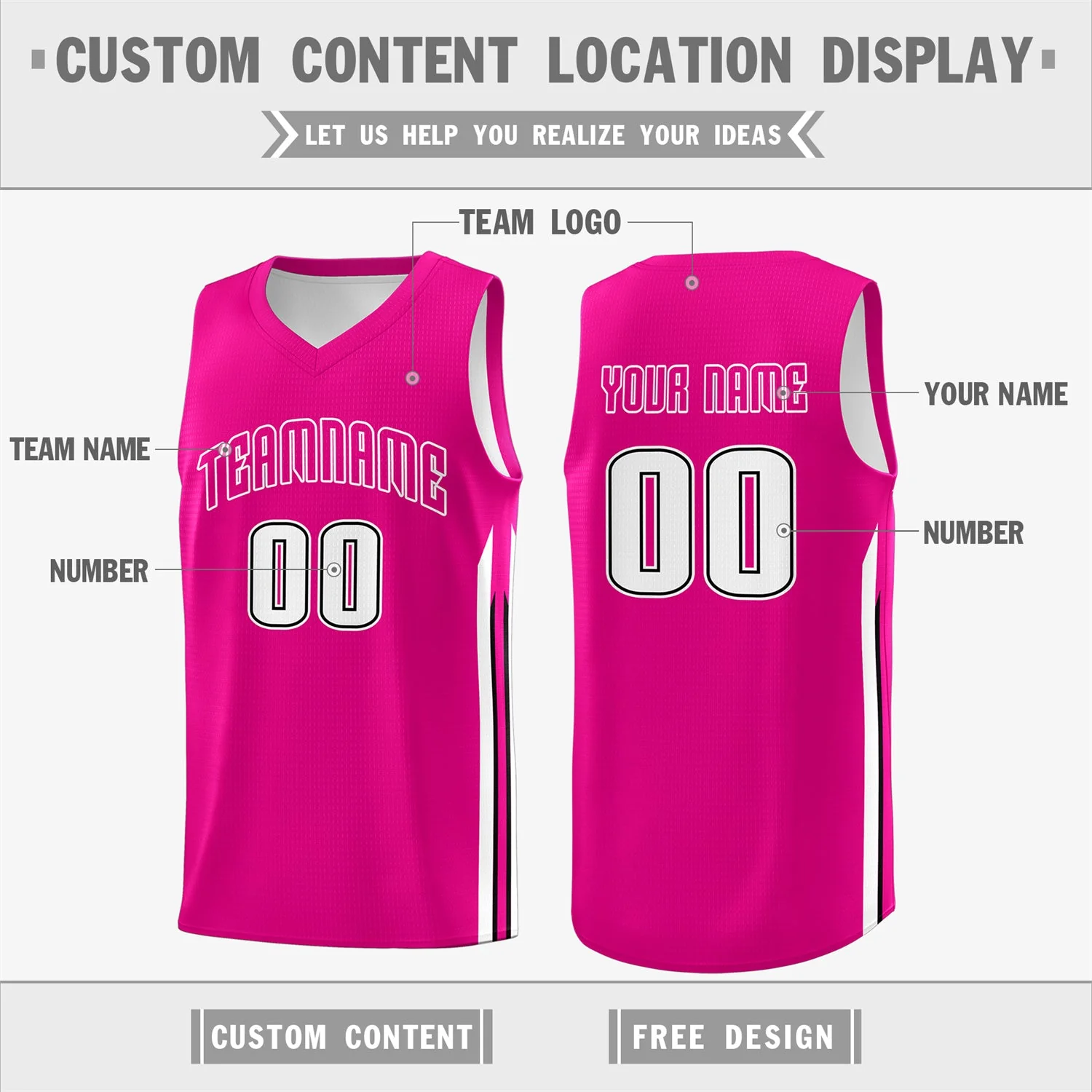 Custom Pink White Classic Tops Athletic Casual Basketball Jersey - Image 2