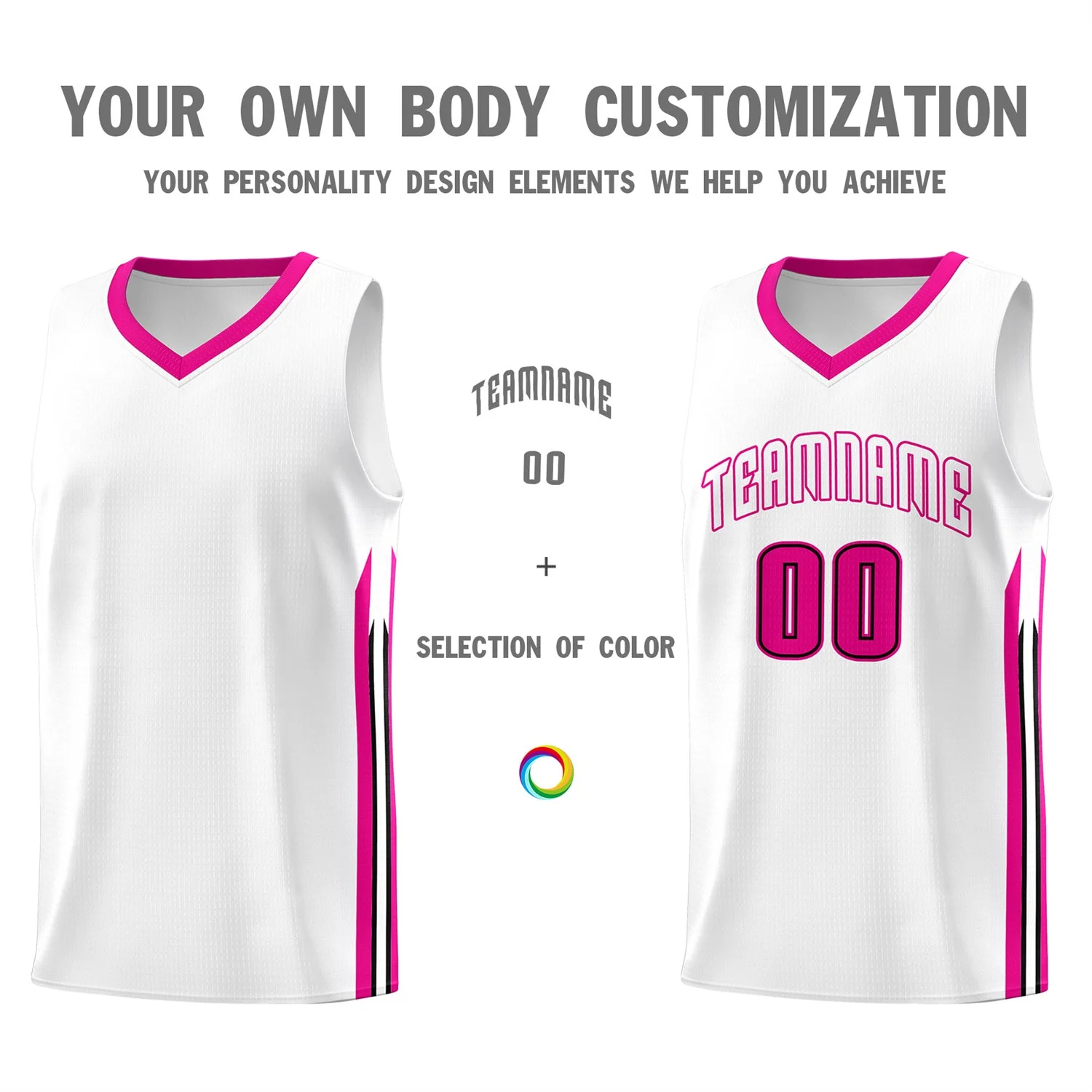 Custom White Pink Classic Tops Athletic Basketball Jersey - Image 3