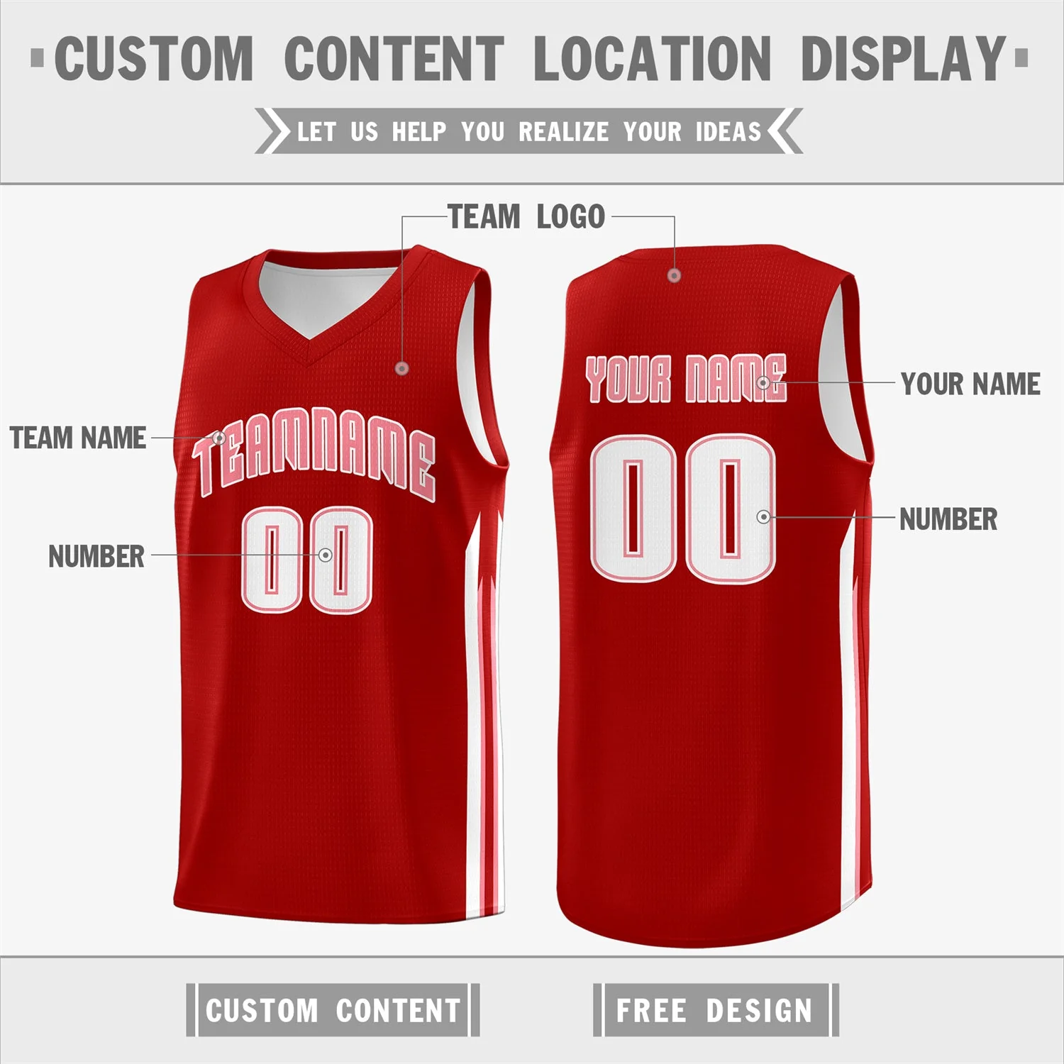 Custom Red White Classic Tops Fashion Sportwear Basketball Jersey - Image 2