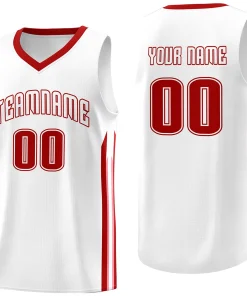Custom White Red Classic Tops Athletic Casual Basketball Jersey