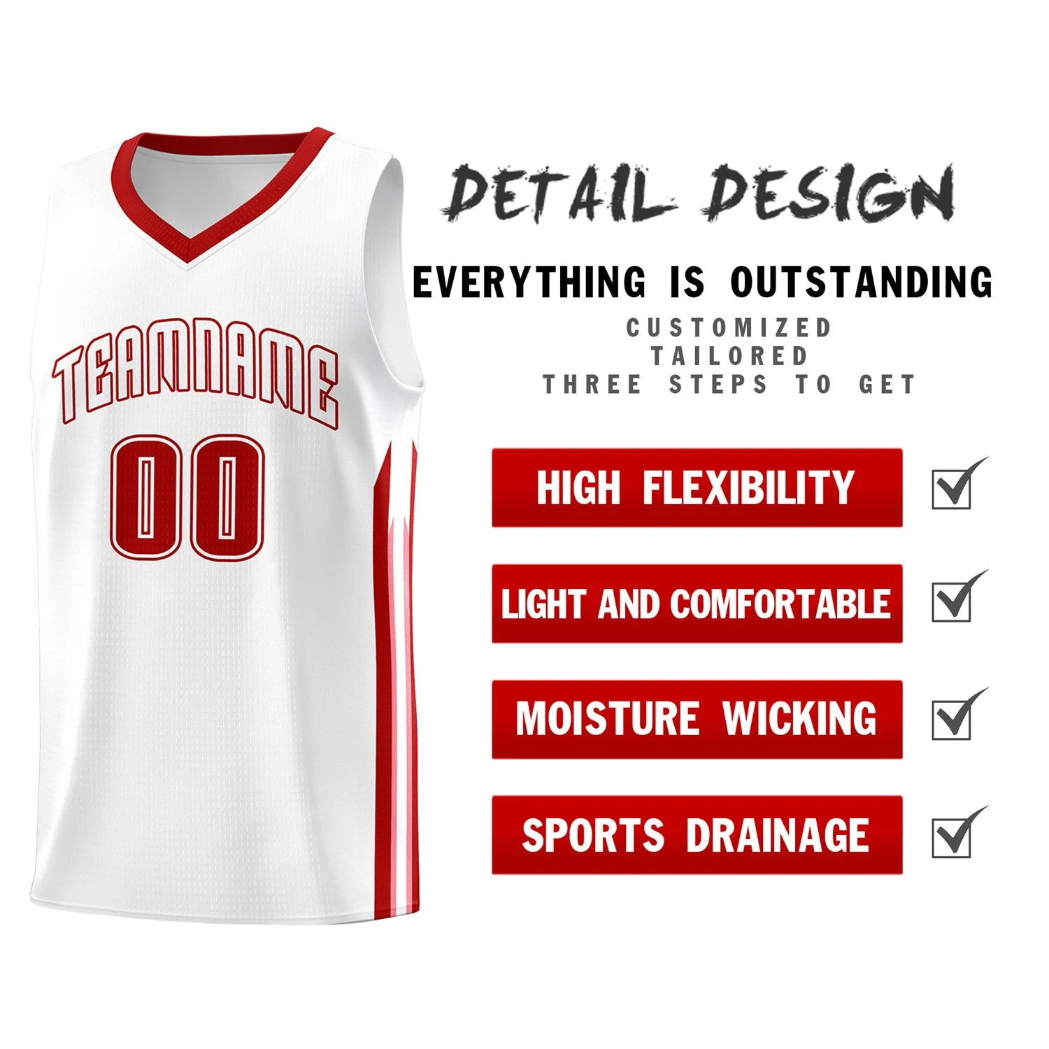 Custom White Red Classic Tops Athletic Casual Basketball Jersey - Image 4