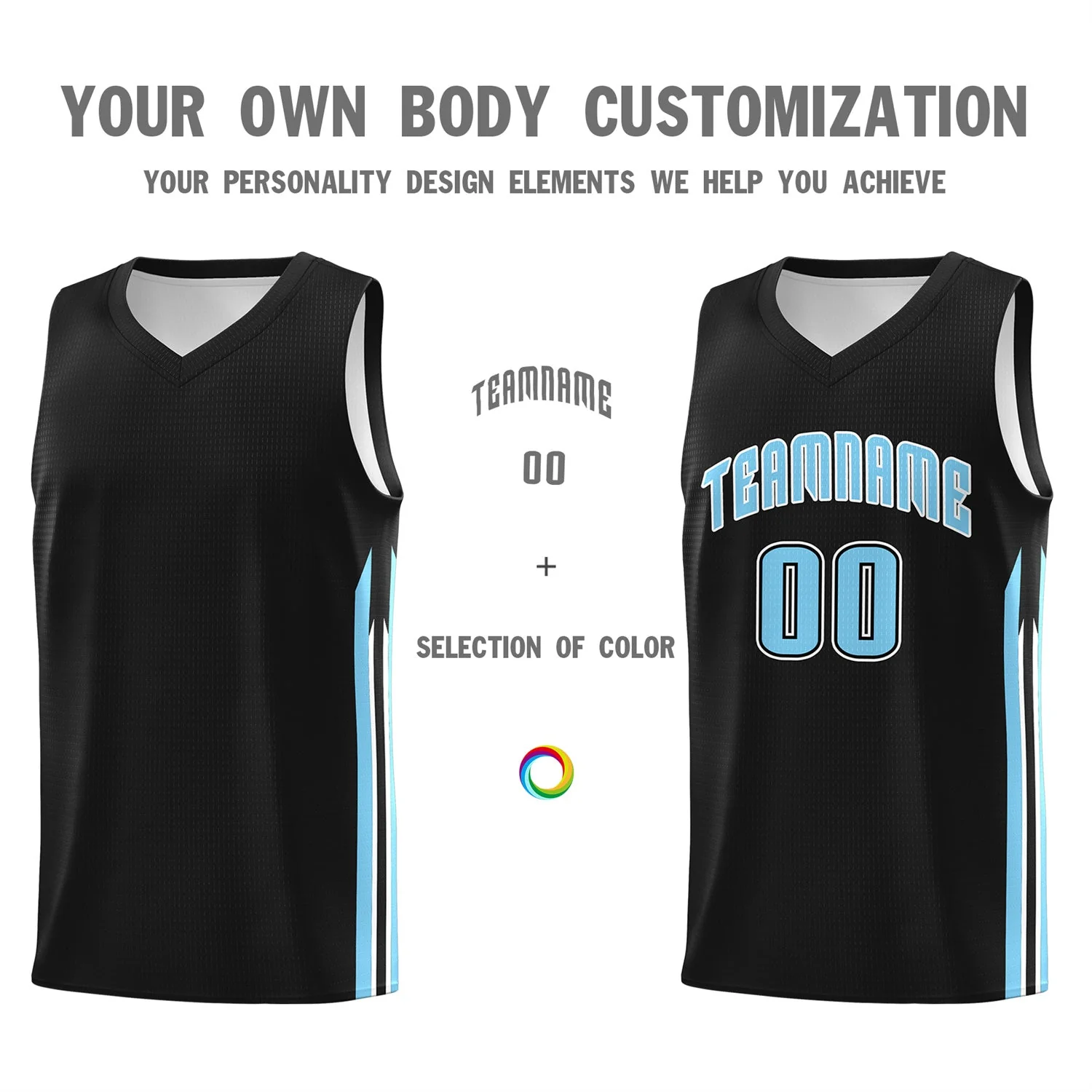 Custom Black Light Blue Classic Tops Sport Game Basketball Jersey - Image 3
