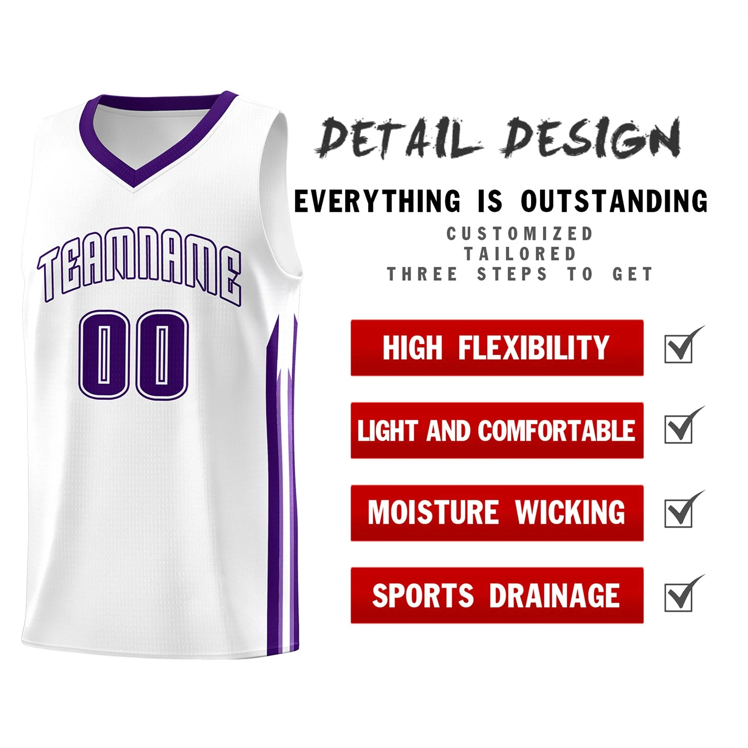 Custom White PurpleClassic Tops Athletic Casual Basketball Jersey - Image 4