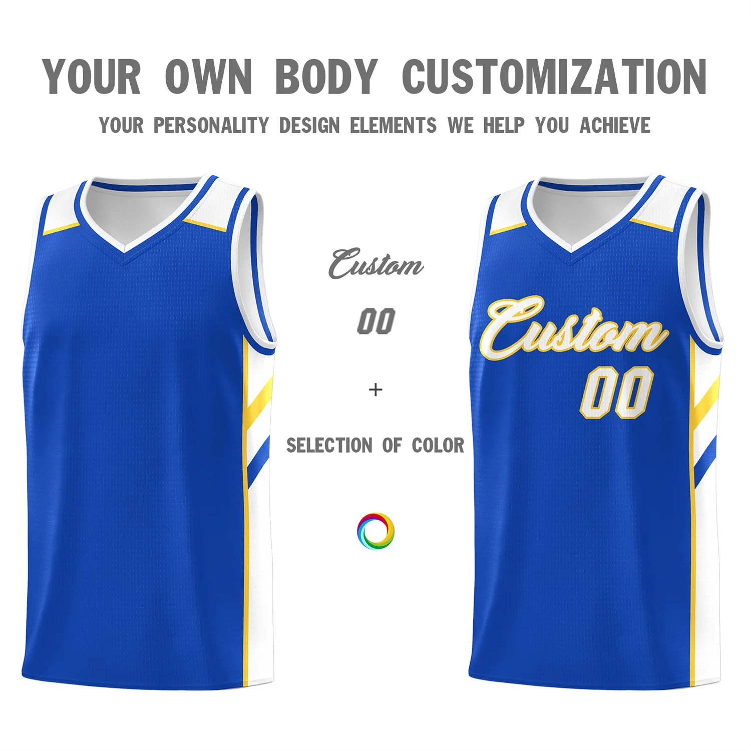 Custom Royal White-Yellow Classic Tops Men/Boy Athletic Basketball Jersey - Image 3