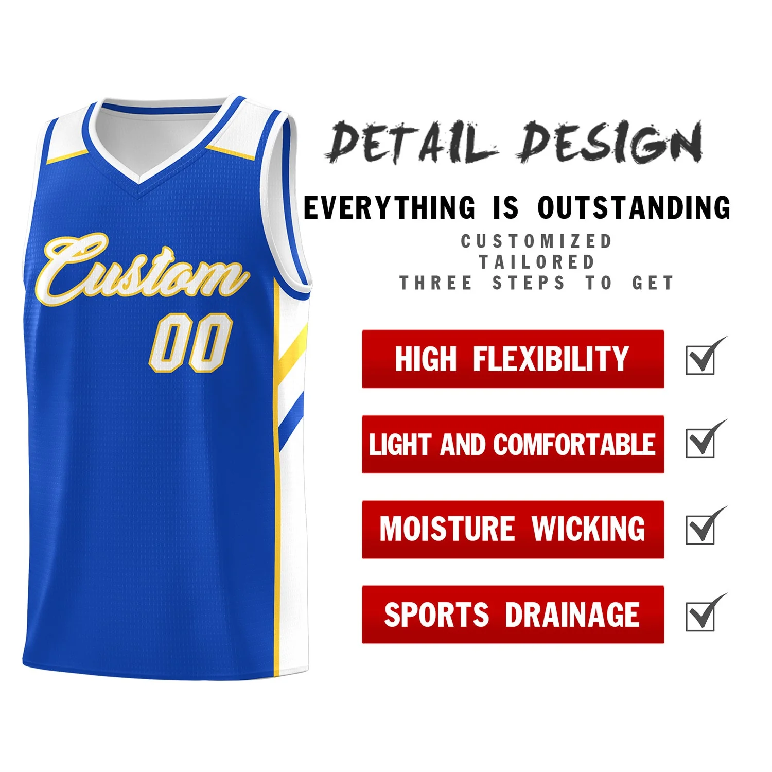 Custom Royal White-Yellow Classic Tops Men/Boy Athletic Basketball Jersey - Image 4