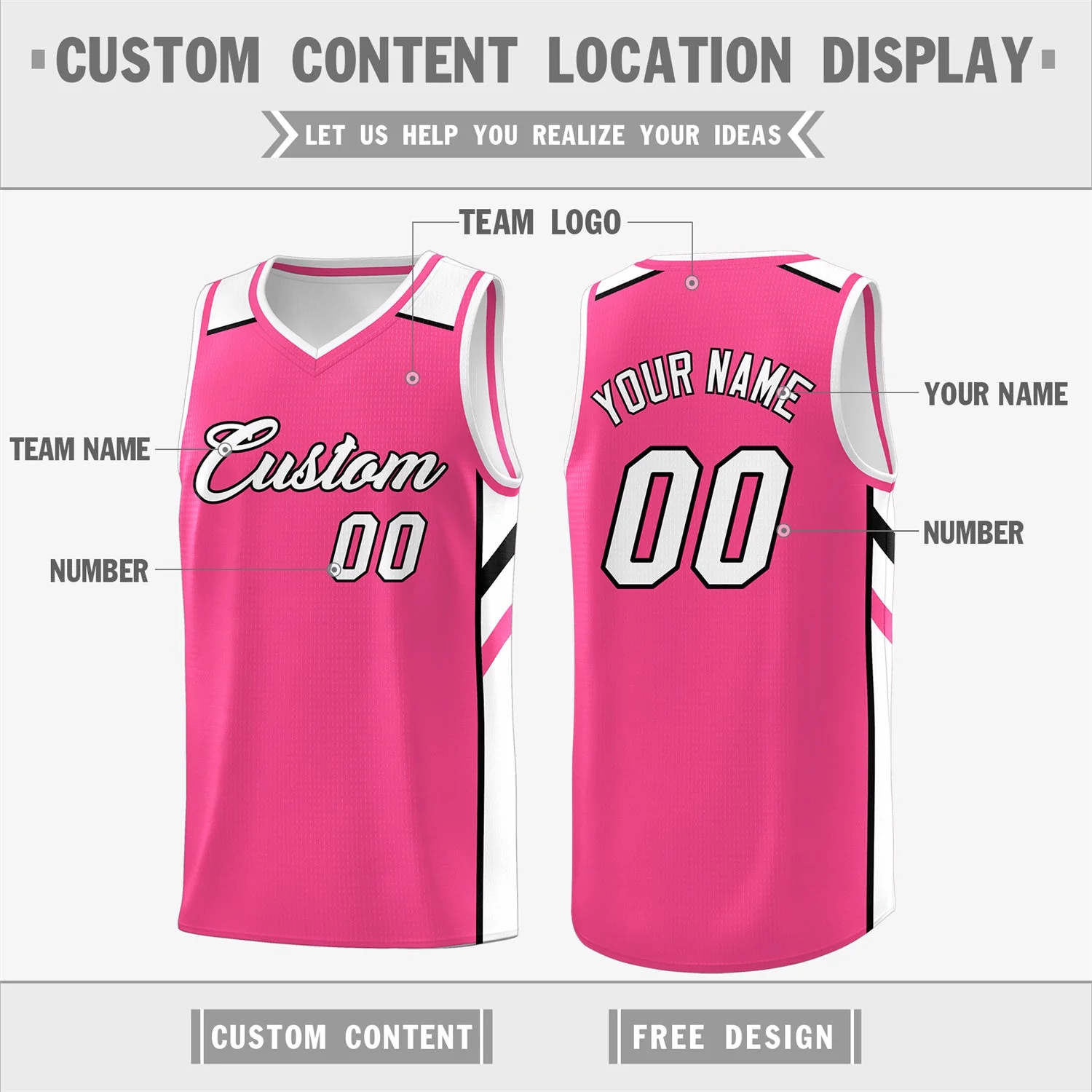 Custom Pink White Classic Tops Fashion Sportwear Basketball Jersey - Image 2