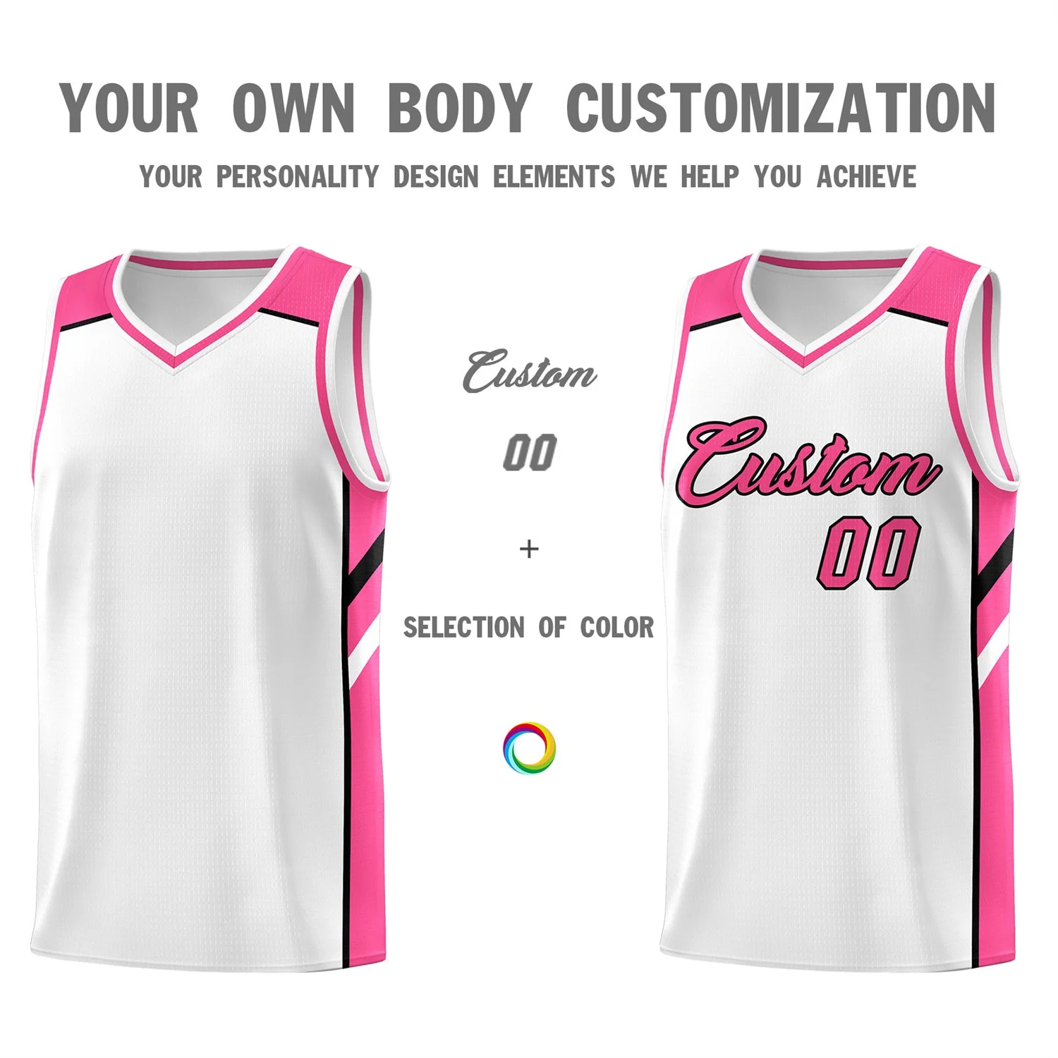 Custom White Pink Classic Tops Fashion Sportwear Basketball Jersey - Image 3