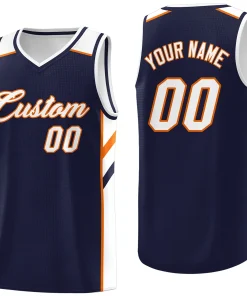 Custom Navy Orange-White Classic Tops Breathable Basketball Jersey