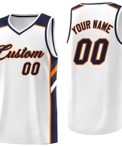 Custom White Navy-Orange Classic Tops Men/Boy Athletic Basketball Jersey