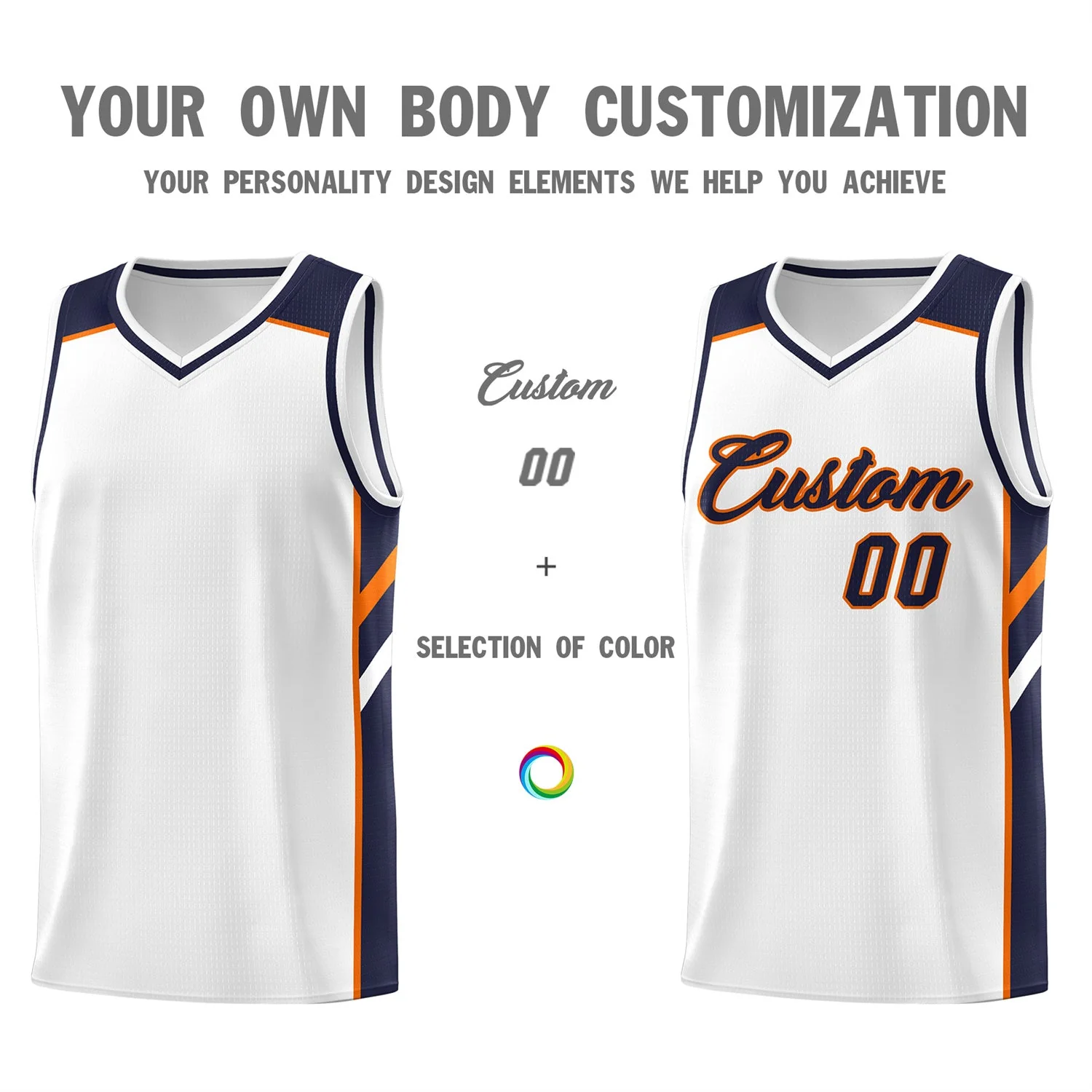 Custom White Navy-Orange Classic Tops Men/Boy Athletic Basketball Jersey - Image 3