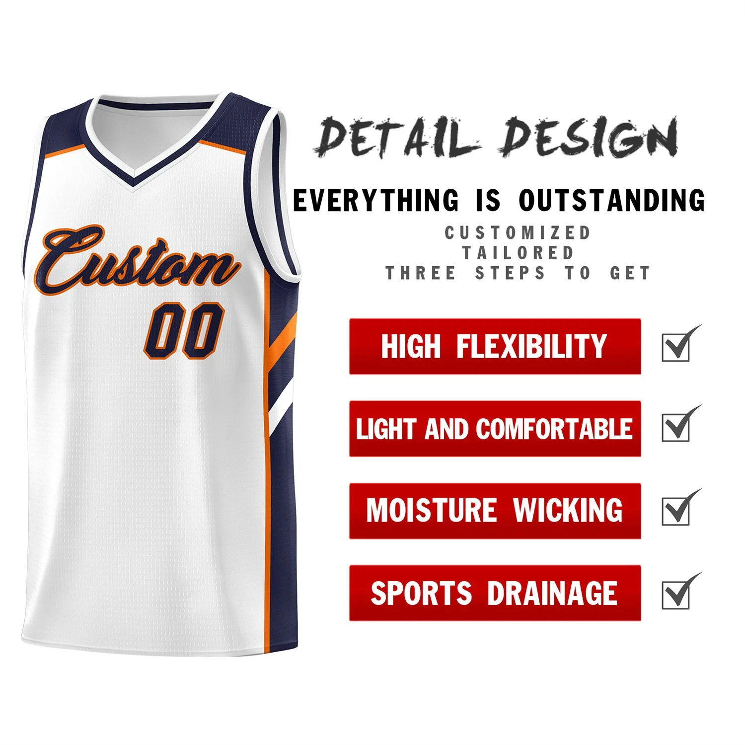 Custom White Navy-Orange Classic Tops Men/Boy Athletic Basketball Jersey - Image 4