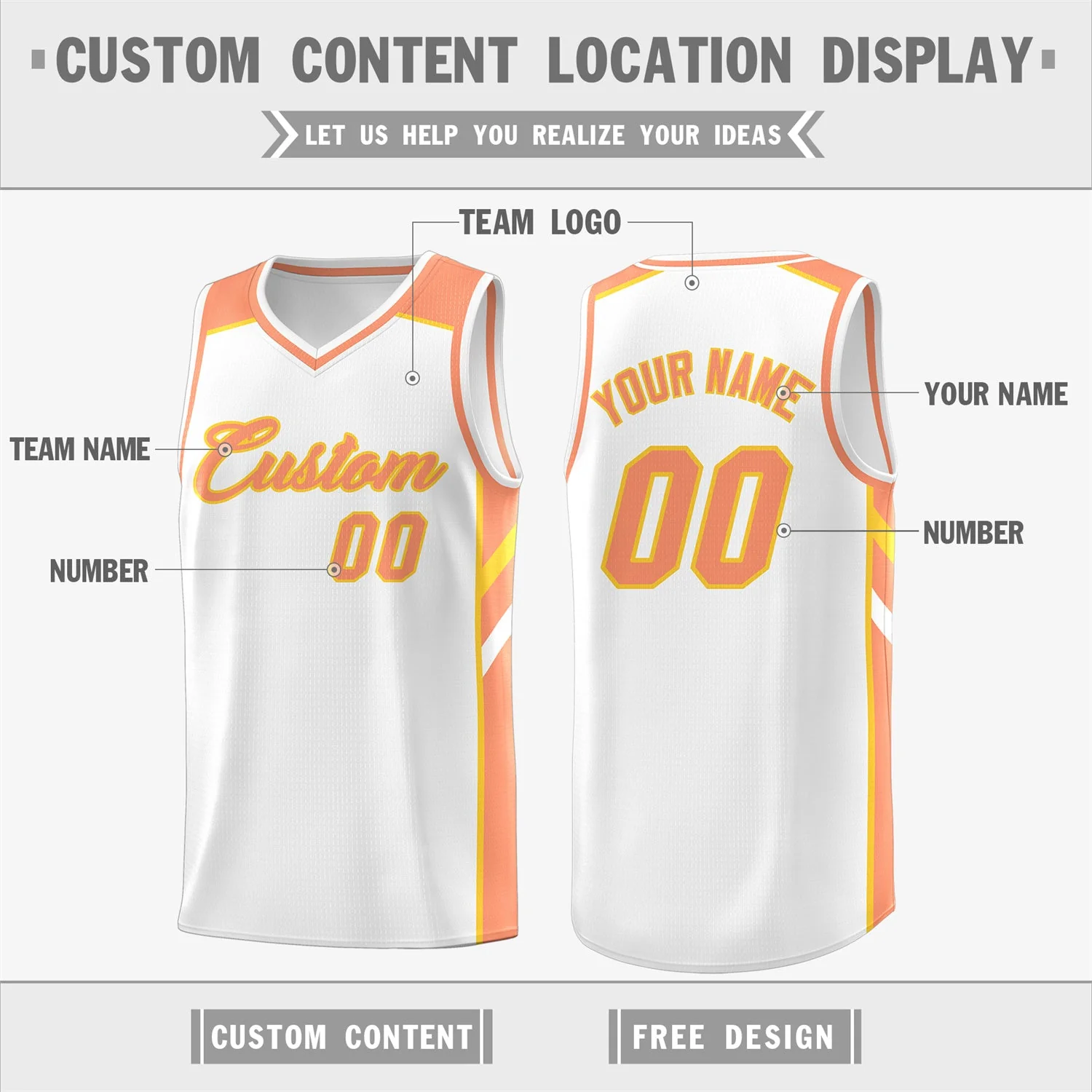 Custom White Orange Classic Tops Men/Boy Athletic Basketball Jersey - Image 2