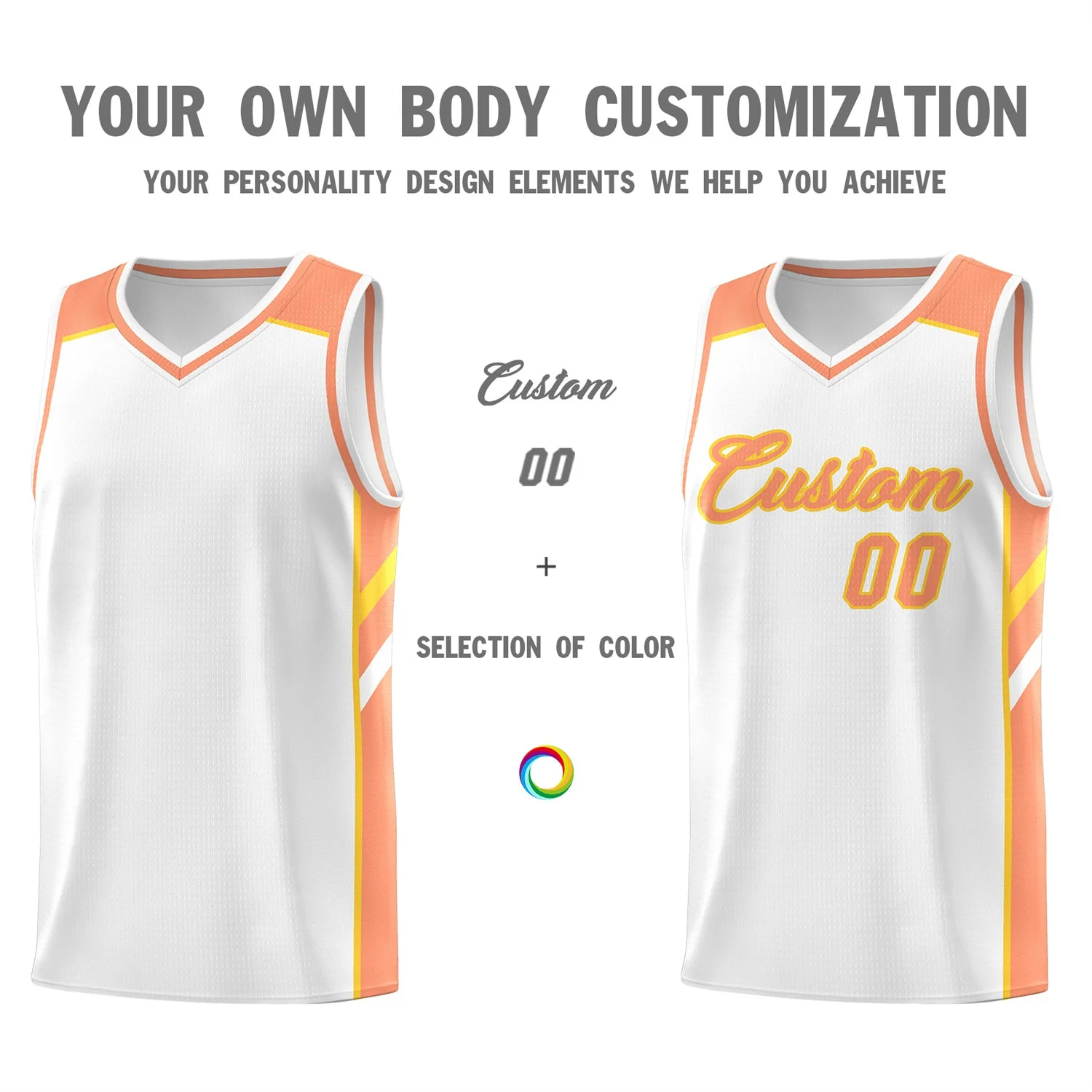 Custom White Orange Classic Tops Men/Boy Athletic Basketball Jersey - Image 3