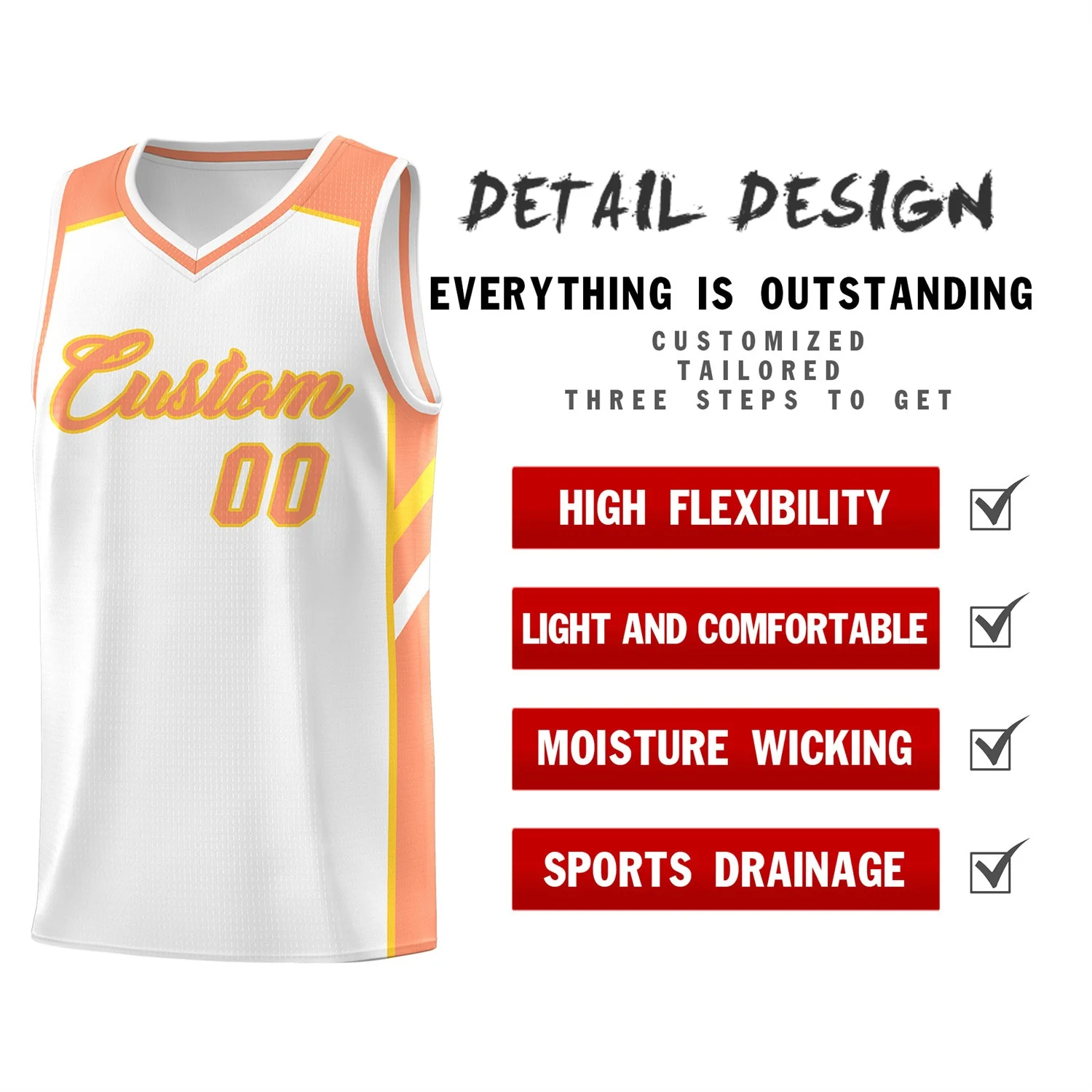 Custom White Orange Classic Tops Men/Boy Athletic Basketball Jersey - Image 4