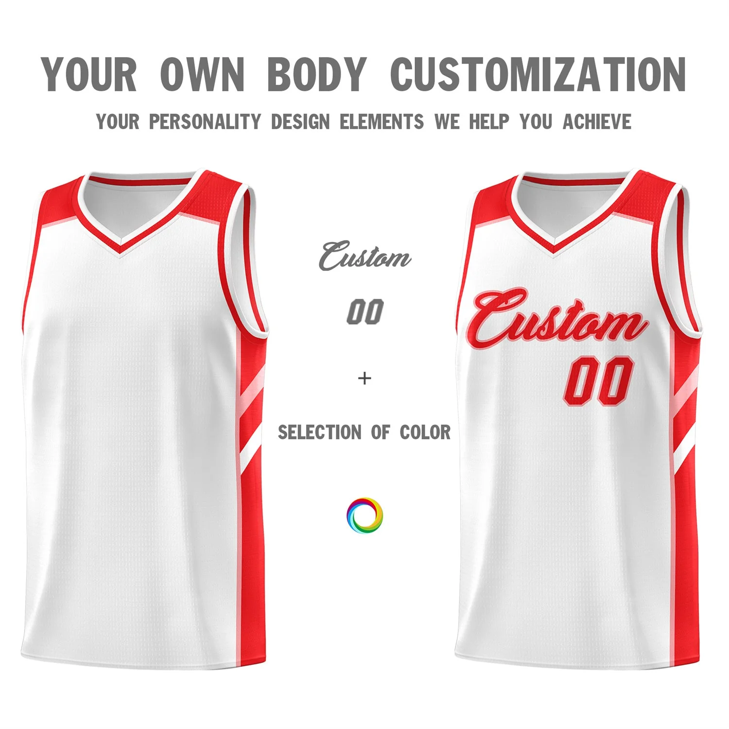 Custom White Red Classic Tops Fashion Sportwear Basketball Jersey - Image 3