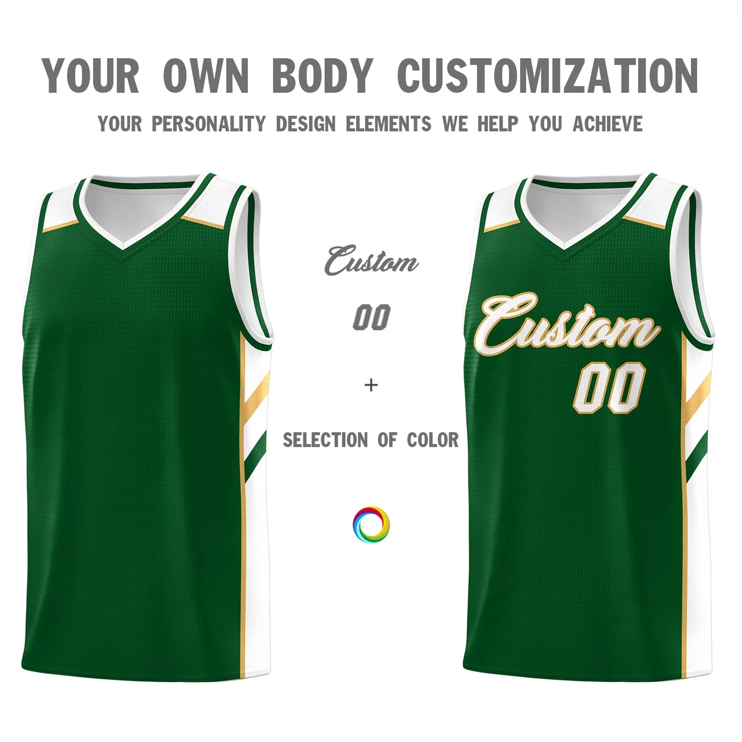 Custom Green White-Yellow Classic Tops Breathable Basketball Jersey - Image 3