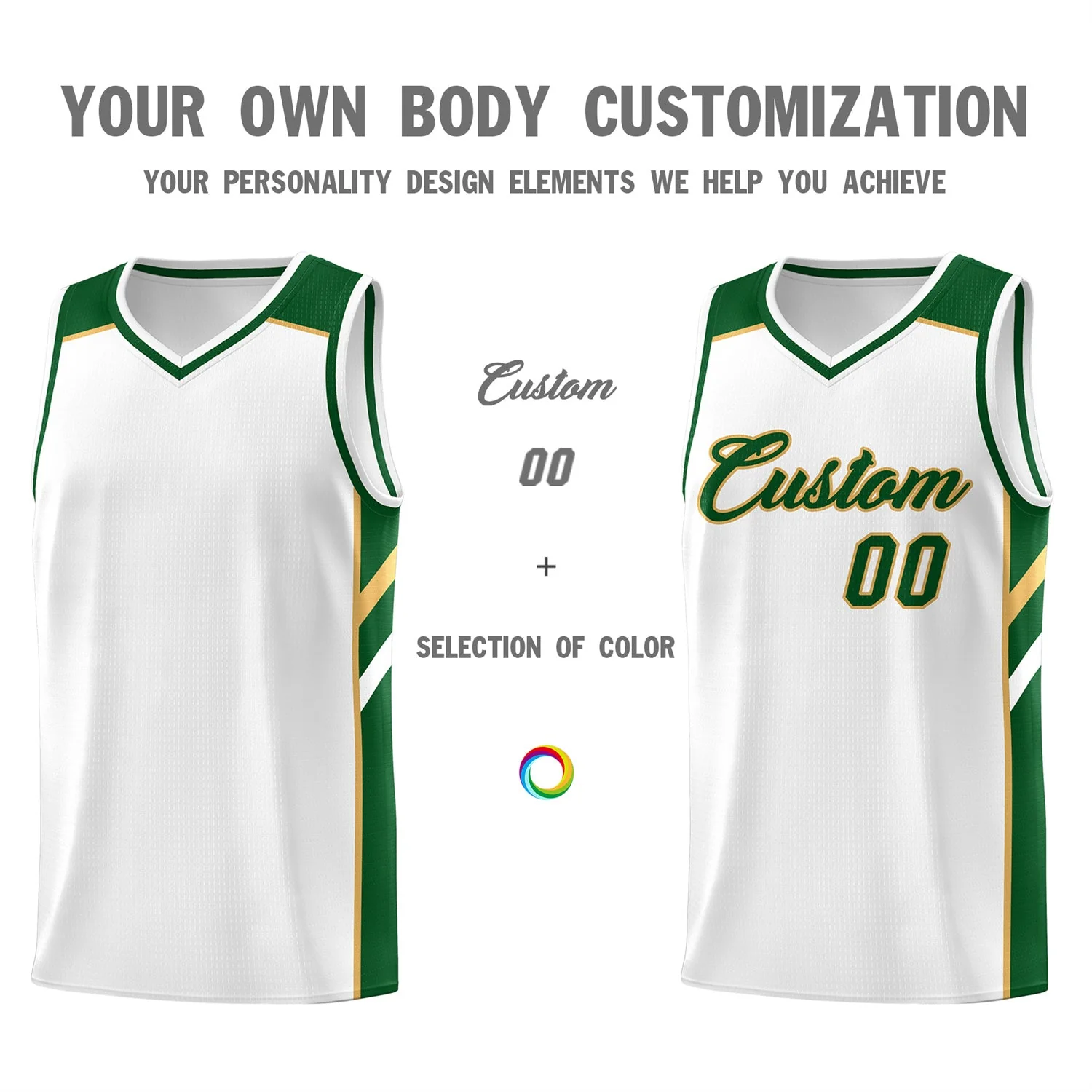 Custom White Green Classic Tops Men/Boy Athletic Basketball Jersey - Image 3