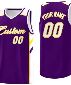 Custom Purple White-Yellow Classic Tops Breathable Basketball Jersey