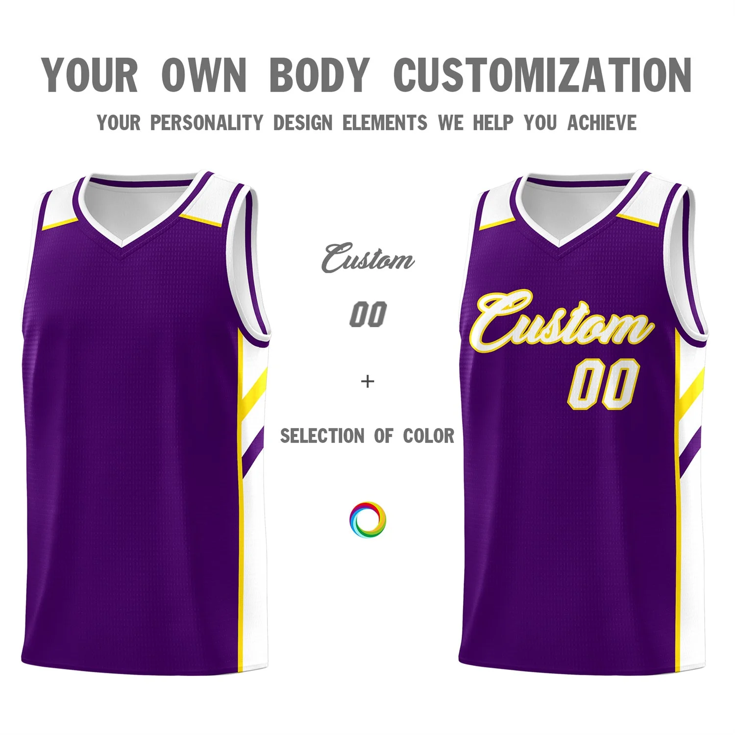 Custom Purple White-Yellow Classic Tops Breathable Basketball Jersey - Image 3