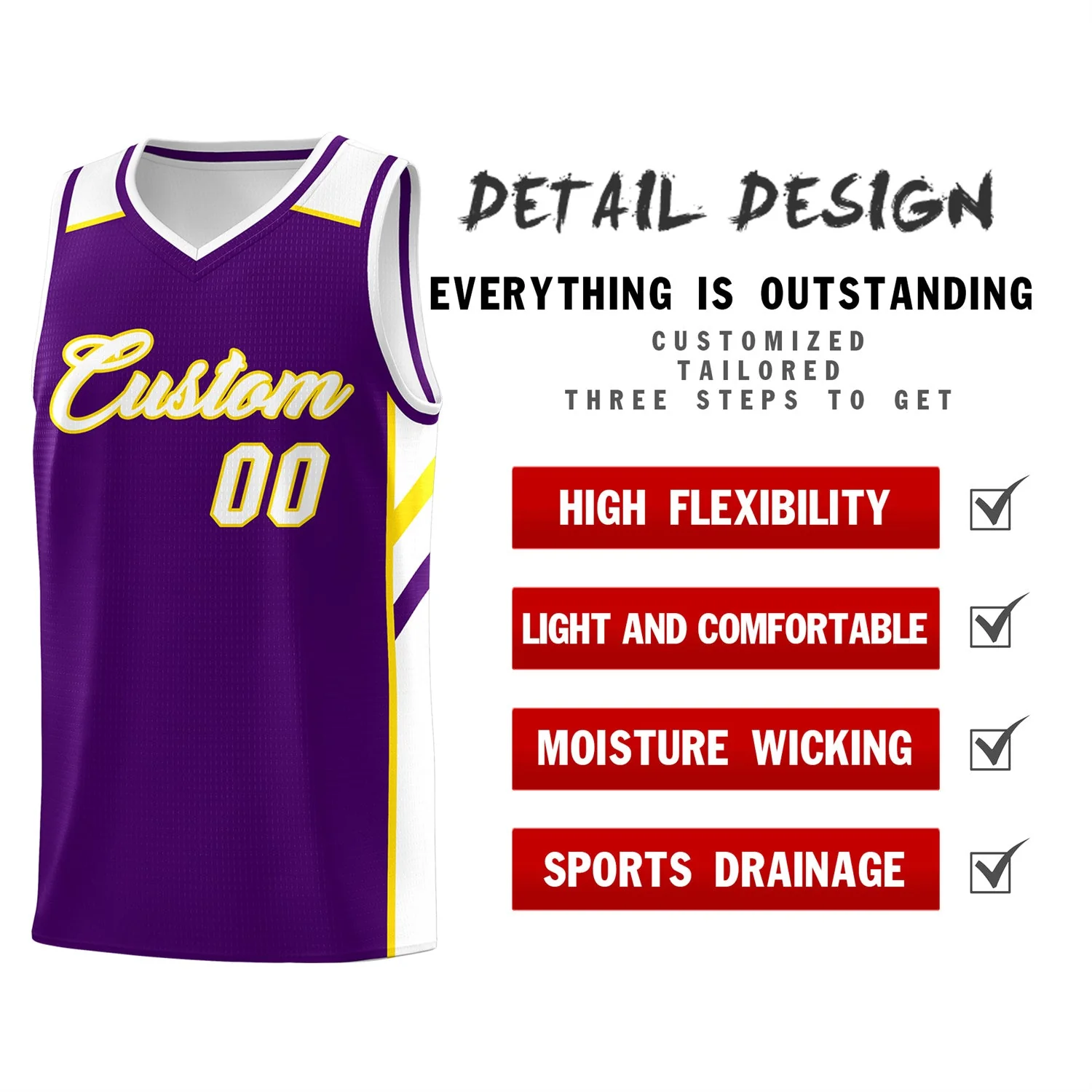 Custom Purple White-Yellow Classic Tops Breathable Basketball Jersey - Image 4