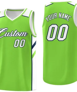 Custom Neon Green White-Navy Classic Tops Breathable Basketball Jersey